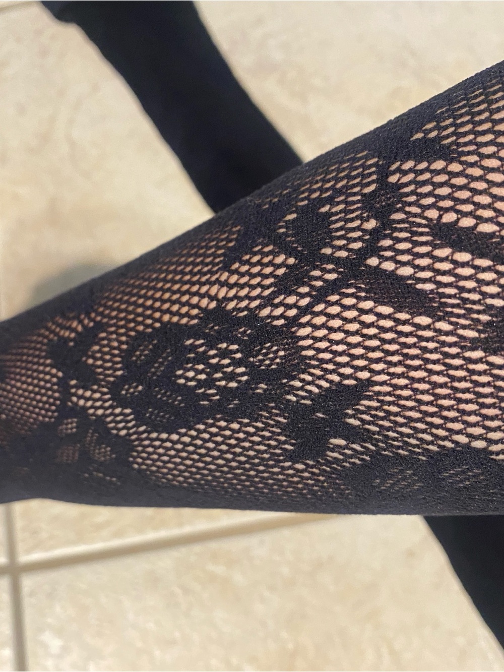 Victoria's Secret Black Floral Lace Fishnet Tights